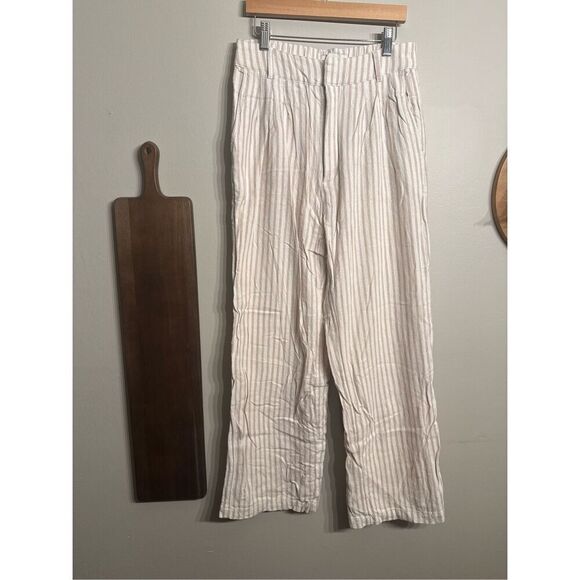 Abercrombie & Fitch Cream Pinstripe Linen Blend Lined Wide Leg Pants Size Small - Picture 1 of 5